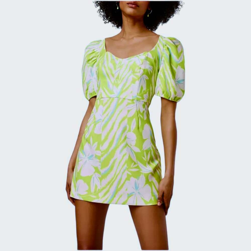 NWOT French Connection Lime Green Berina Whisper Light Printed Dress Size 4